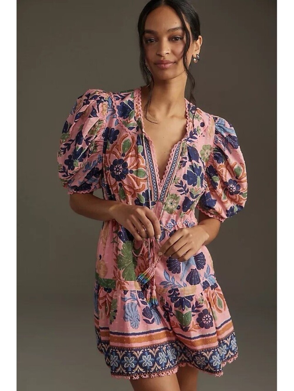 Farm Rio Seashell Tapestry Pink Short Sleeve Mini Dress